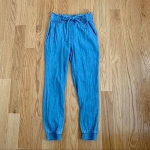 paper bag blue high rise joggers